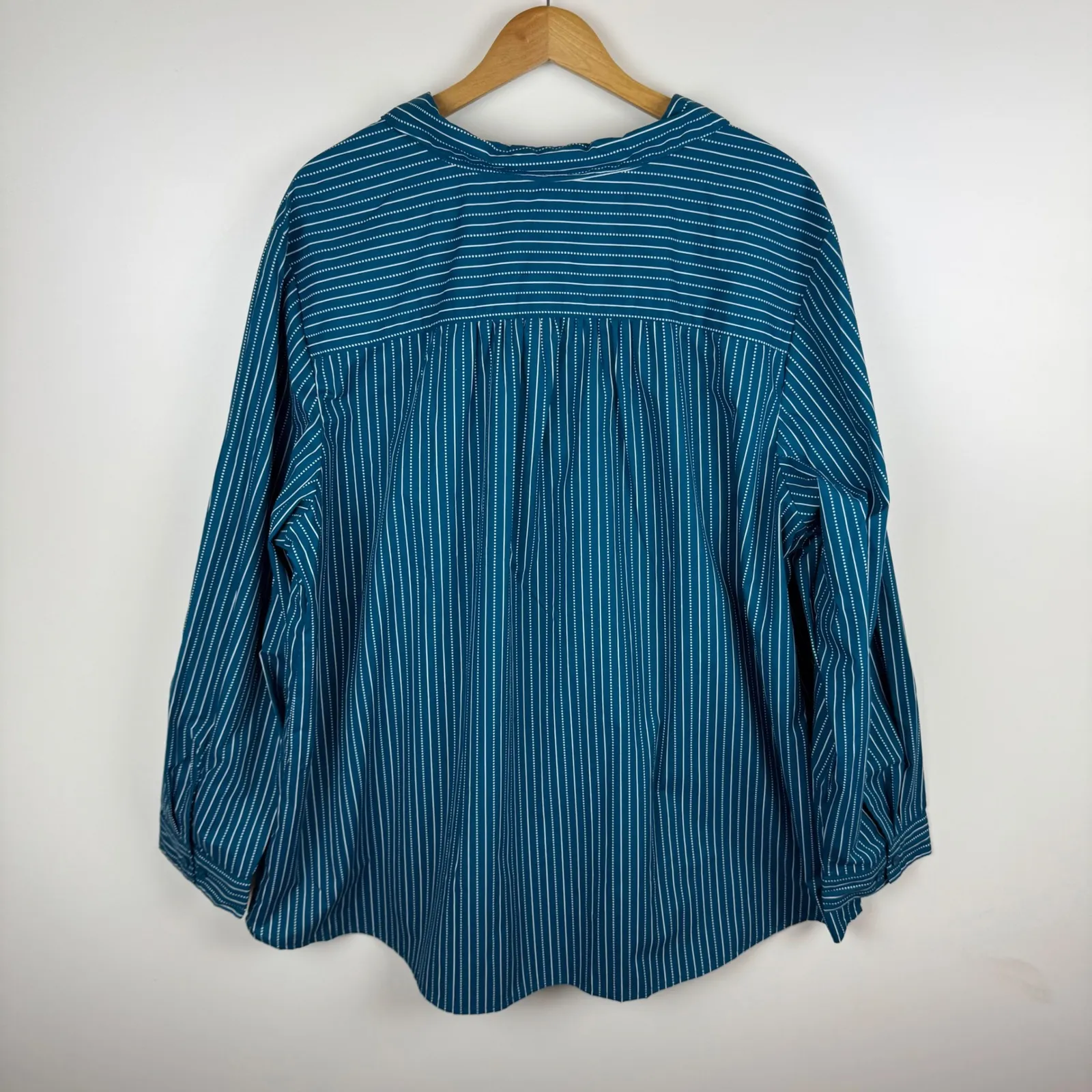 Roaman's Womens Striped Button Down Shirt Sz 28W Teal Long Sleeve Plus Size Blue - Image 3
