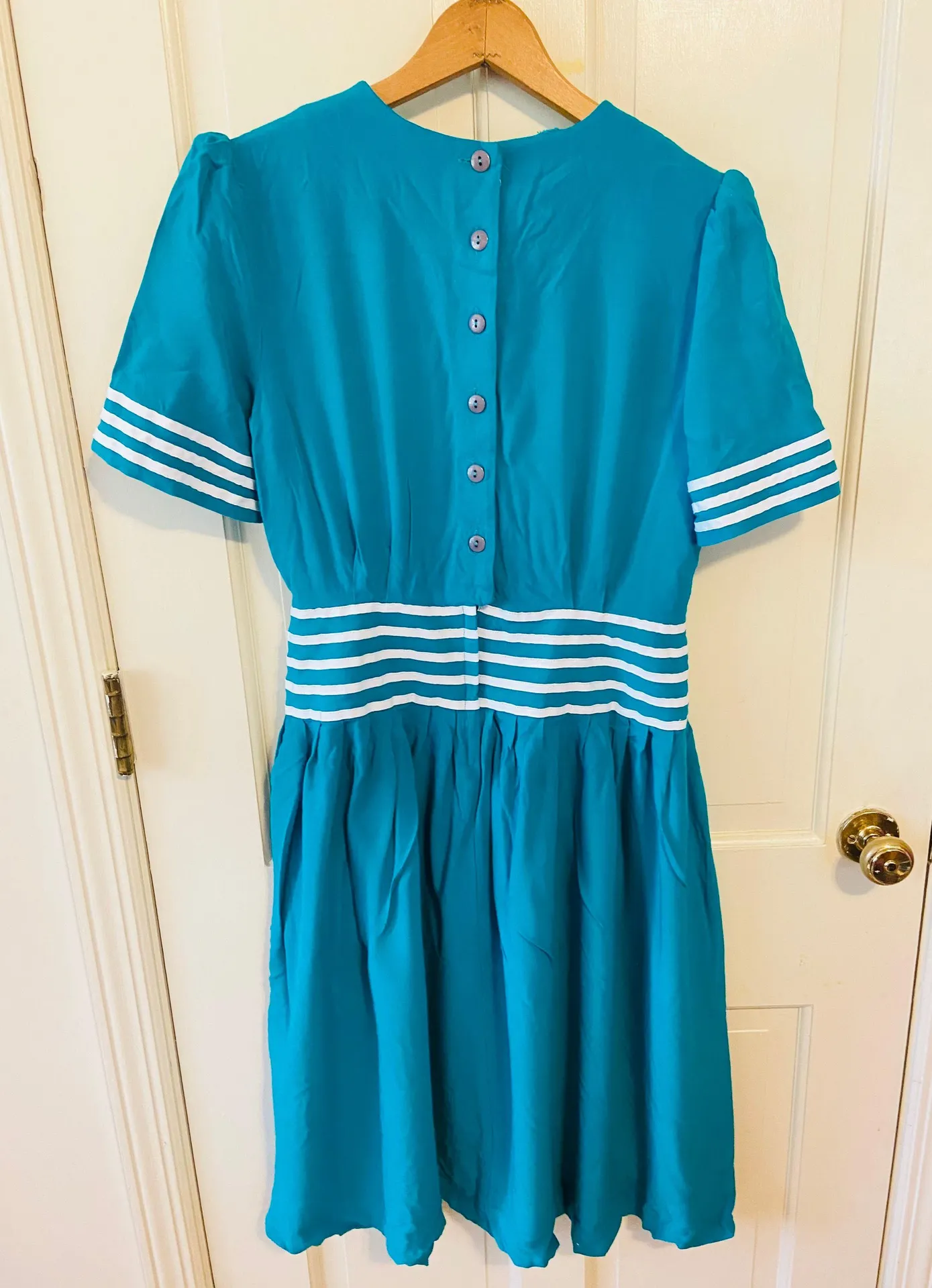 Vintage handmade teal 50s retro sailor dress Blue Size L - Image 2