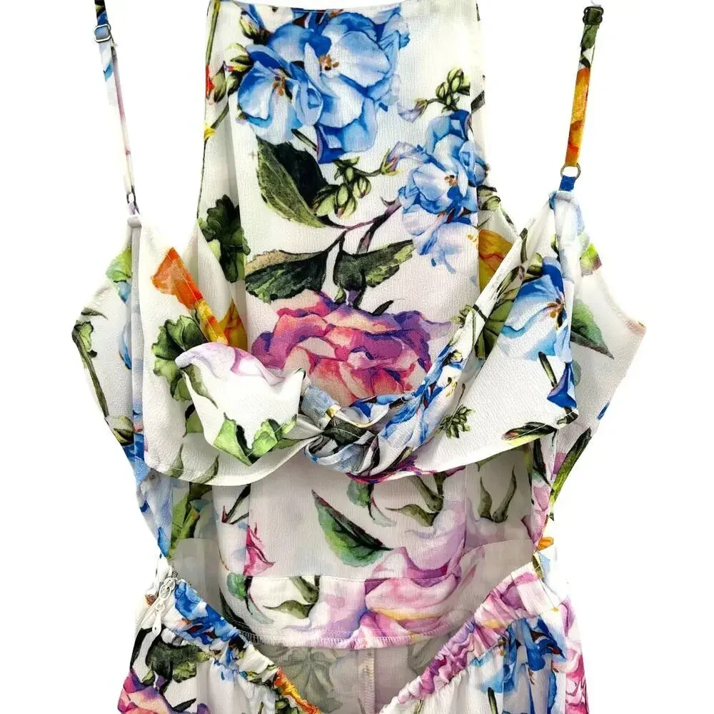 Show Me Your Mumu Afton Tie Back Romper Bright Floral Stretch White‎ Size Small - Image 8