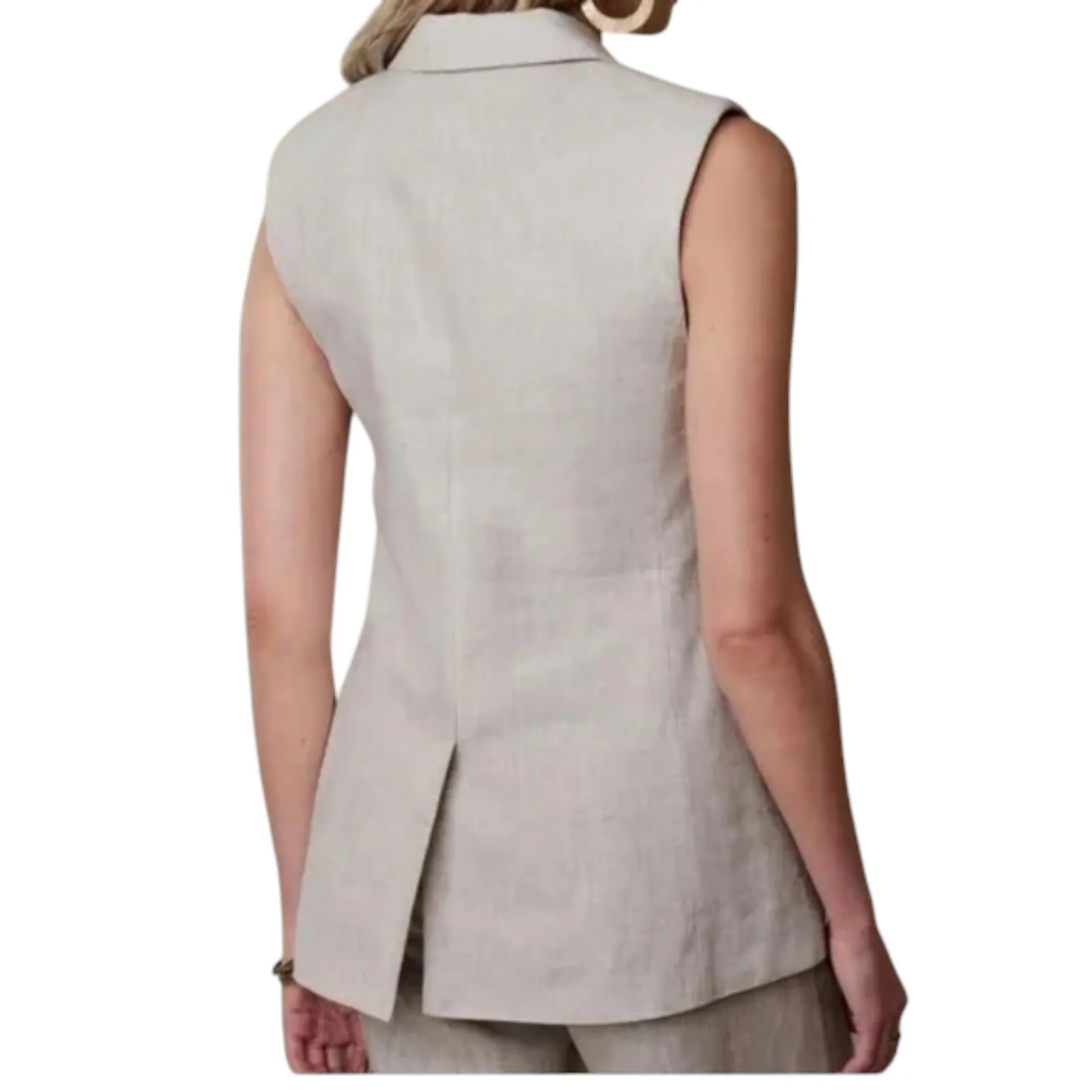 Banana Republic Palma Linen Vest Natural Beige Size 12 - Image 3