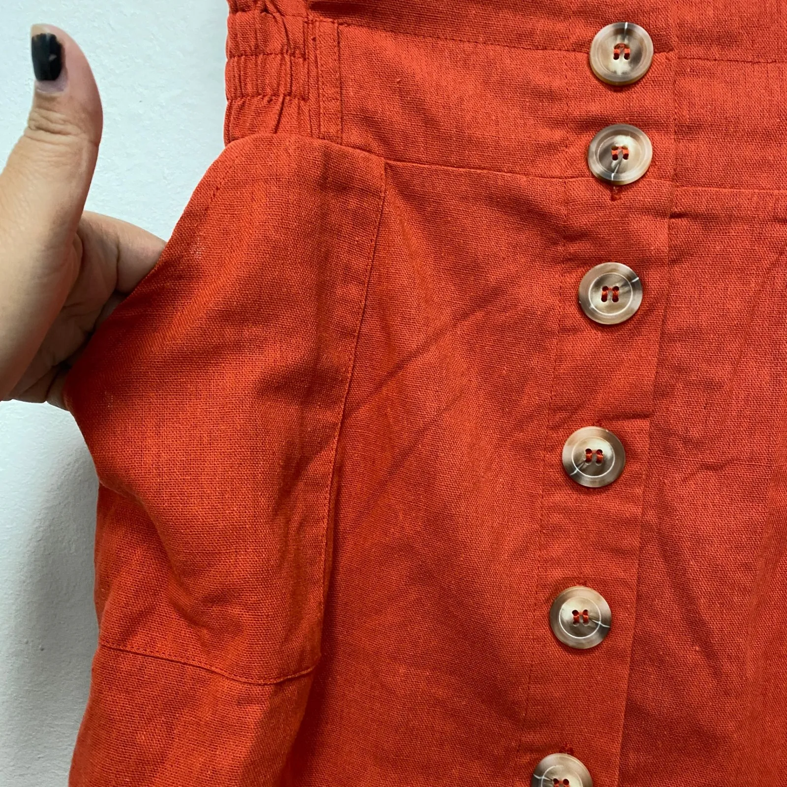 Favlux Women Small Rusty Orange Paperbag Buttoned Front Skirt High Waist Pockets - Image 7