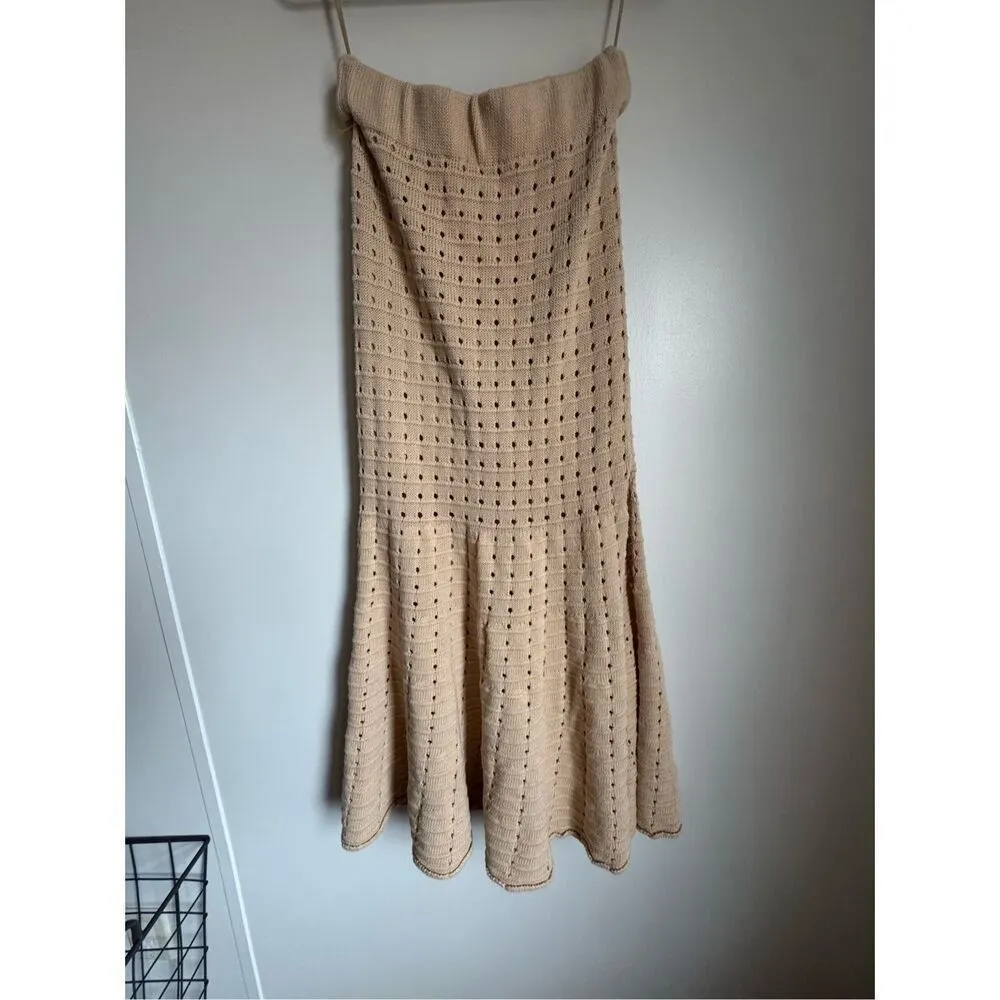 Mable Womens 100% Cotton‎ Tan Chunky Open Knit Mermaid Skirt sz M Beach Y2K Brown Size M - Image 2