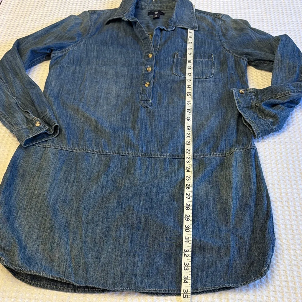 GAP Size MEDIUM Blue Denim Drop Waist Shirt Dress Tunic Popover Long Sleeve - Image 11