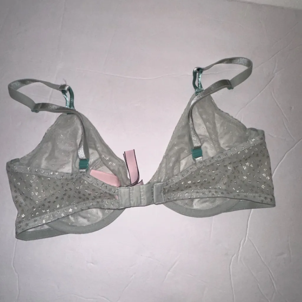 Victorias Secret Sexy Tee Lace Unlined Demi Bra Mint Green Foil Stars size 36D - Image 7