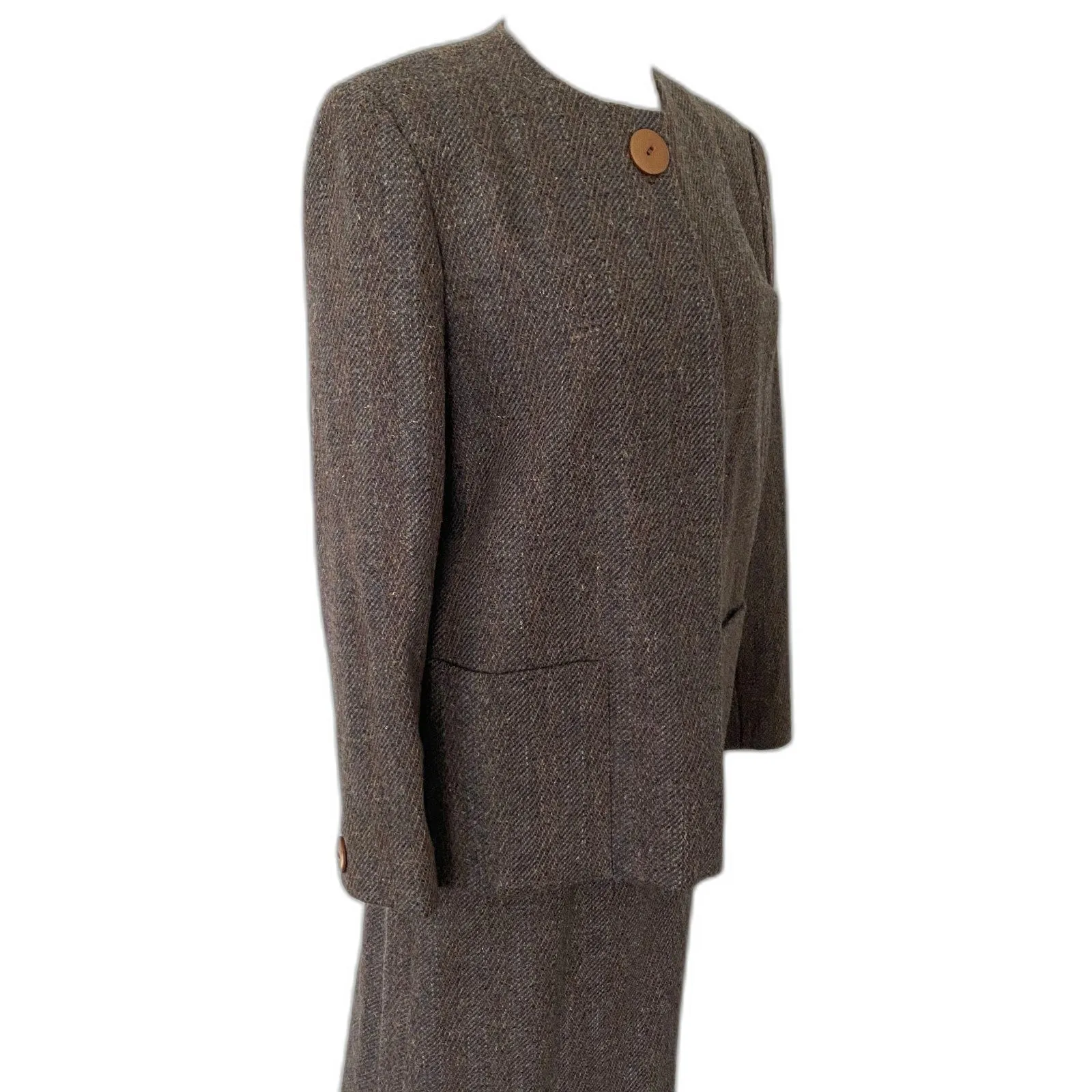 Vintage Reed Roberts Brown Wool Suit Jacket Skirt Lined Tailored Set Sz 10 - Image 3