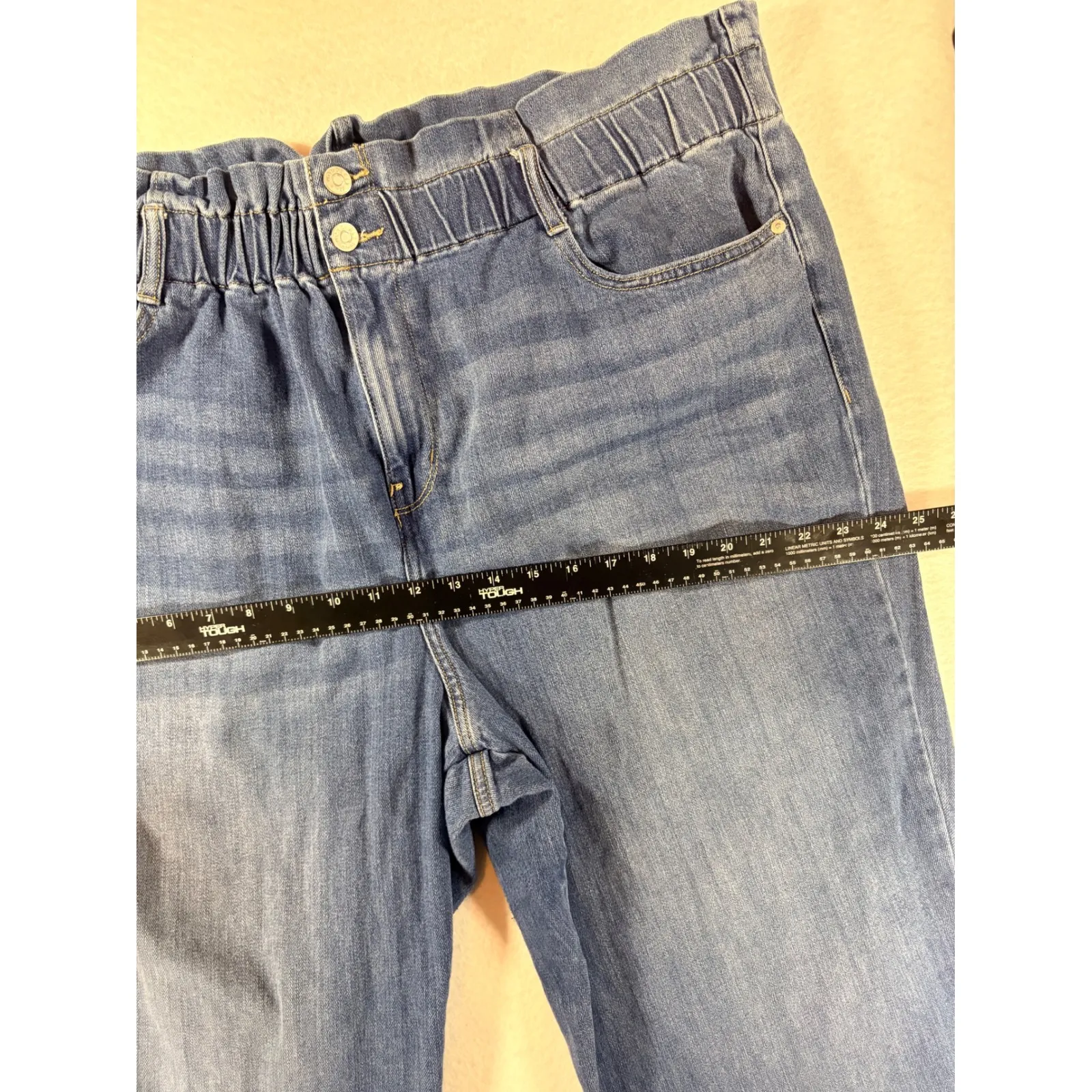 Wonderly Paperbag Waist Jeans 20W Plus Size Medium Wash High Rise Stretch - Image 4