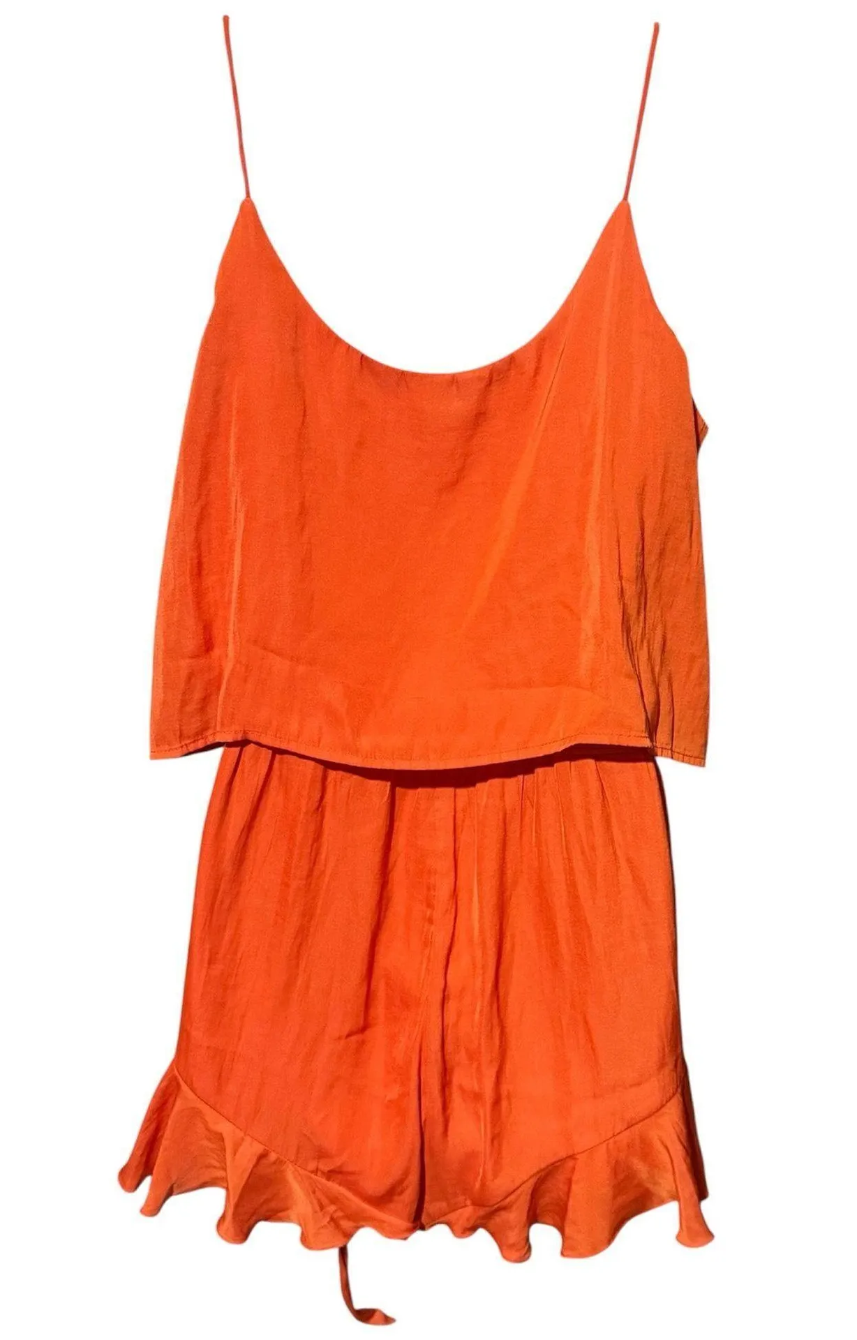NWT VERSONA Orange Sleeveless Romper Shorts|Ruffled hem|Women Size-Small - Image 3