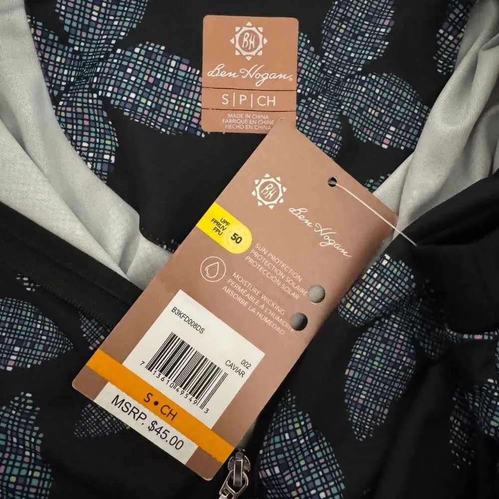 BEN HOGAN Short Sleeve Pixel Floral Sun Quarter Zip Golf Knit Top NWOT Small Black - Image 4