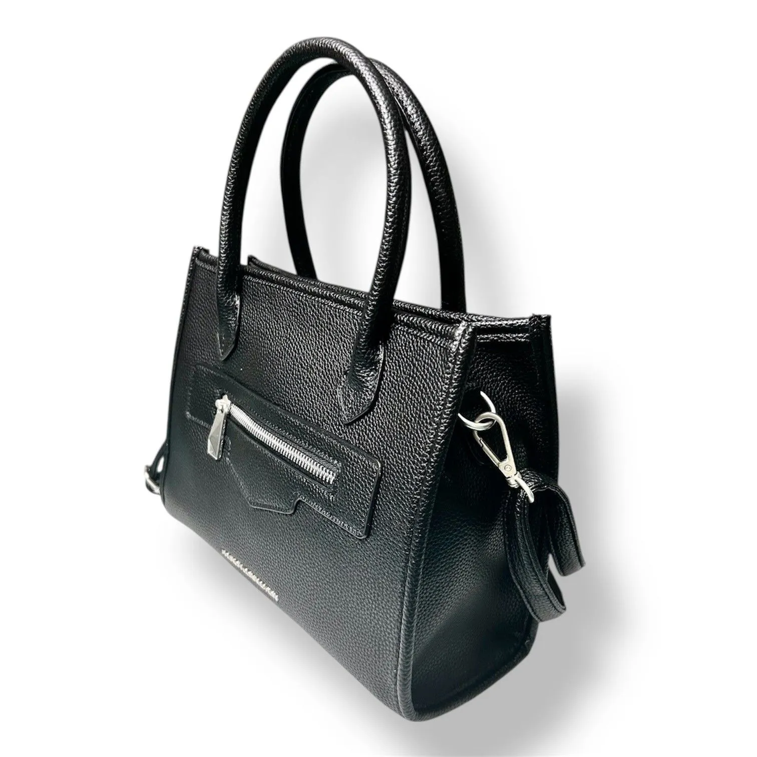NEW French Connection Black Vegan Leather‎ Fritz Square Satchel Handbag Purse - Image 5