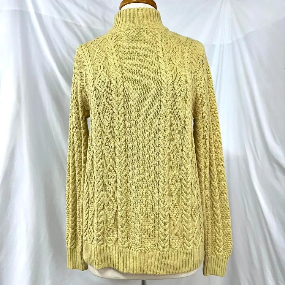 JEANNE PIERRE Chartreuse Cable Knit Mock Neck Sweater Women's M Preppy Bright - Image 2