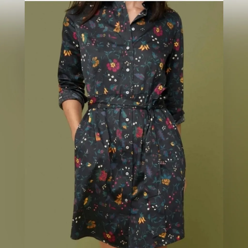 UNTUCKit Ellery Button Up Shirt Long Sleeve Floral Dress 12 Black - Image 4