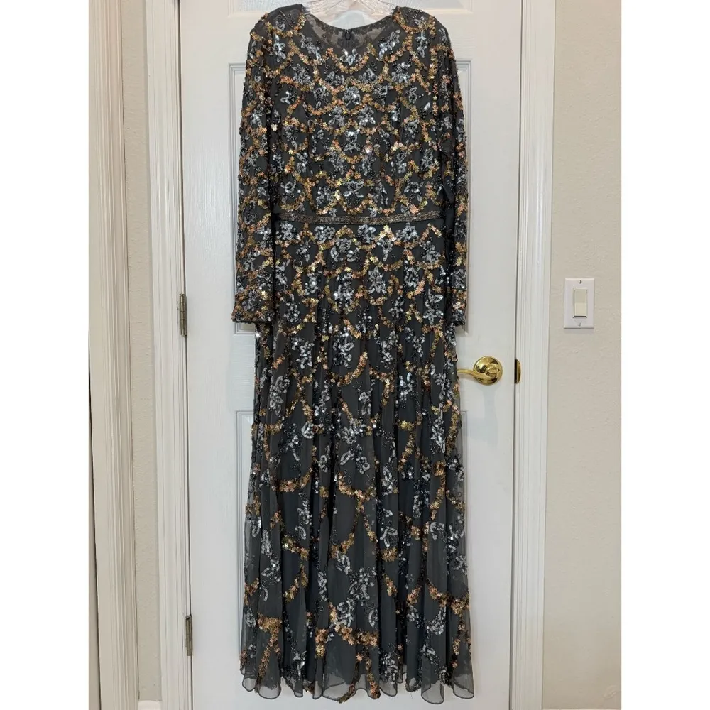 Mac Duggal 5496 Embellished Illusion High Neck Long Sleeve A Line Gown Sz 16 NWT - Image 4