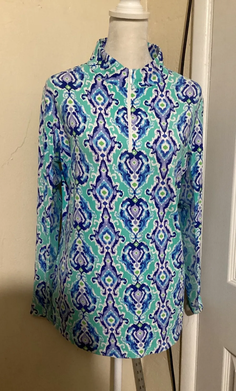 IBKUL Women's Quarter Zip Long Sleeve Athletic Top Golf Pullover Print L Green Size L - Image 1