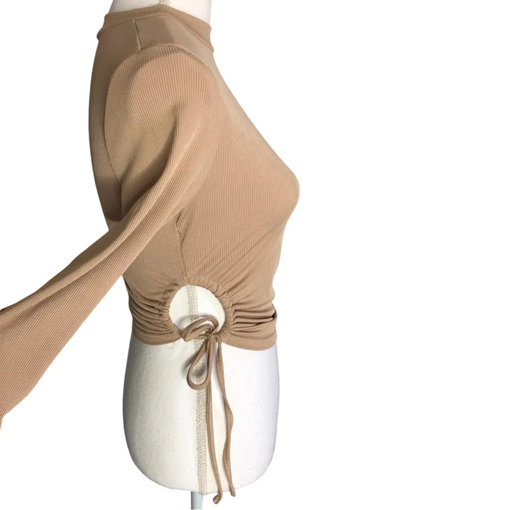 LexDoMakeup x SHEIN Ribbed Cut Out Long Sleeve Adjustable Tie Crop Top - Image 3