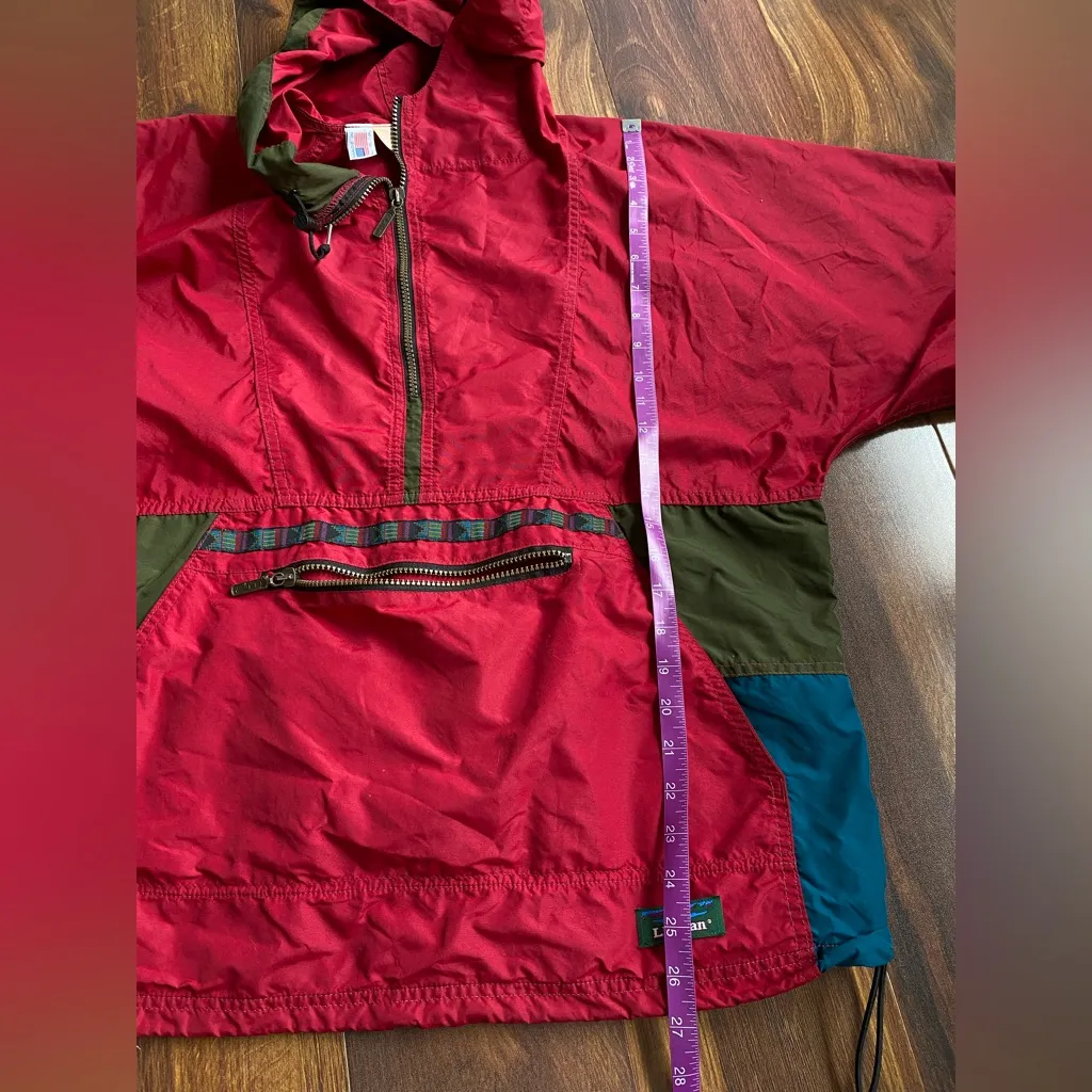 VTG LL Bean Aztec Anorak Pullover Rain Jacket Kangaroo Pocket Red Size L - Image 10