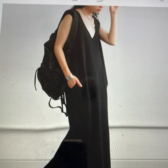 H&M Black Sleeveless V-Neck ribbed Maxi Sundress - Image 2