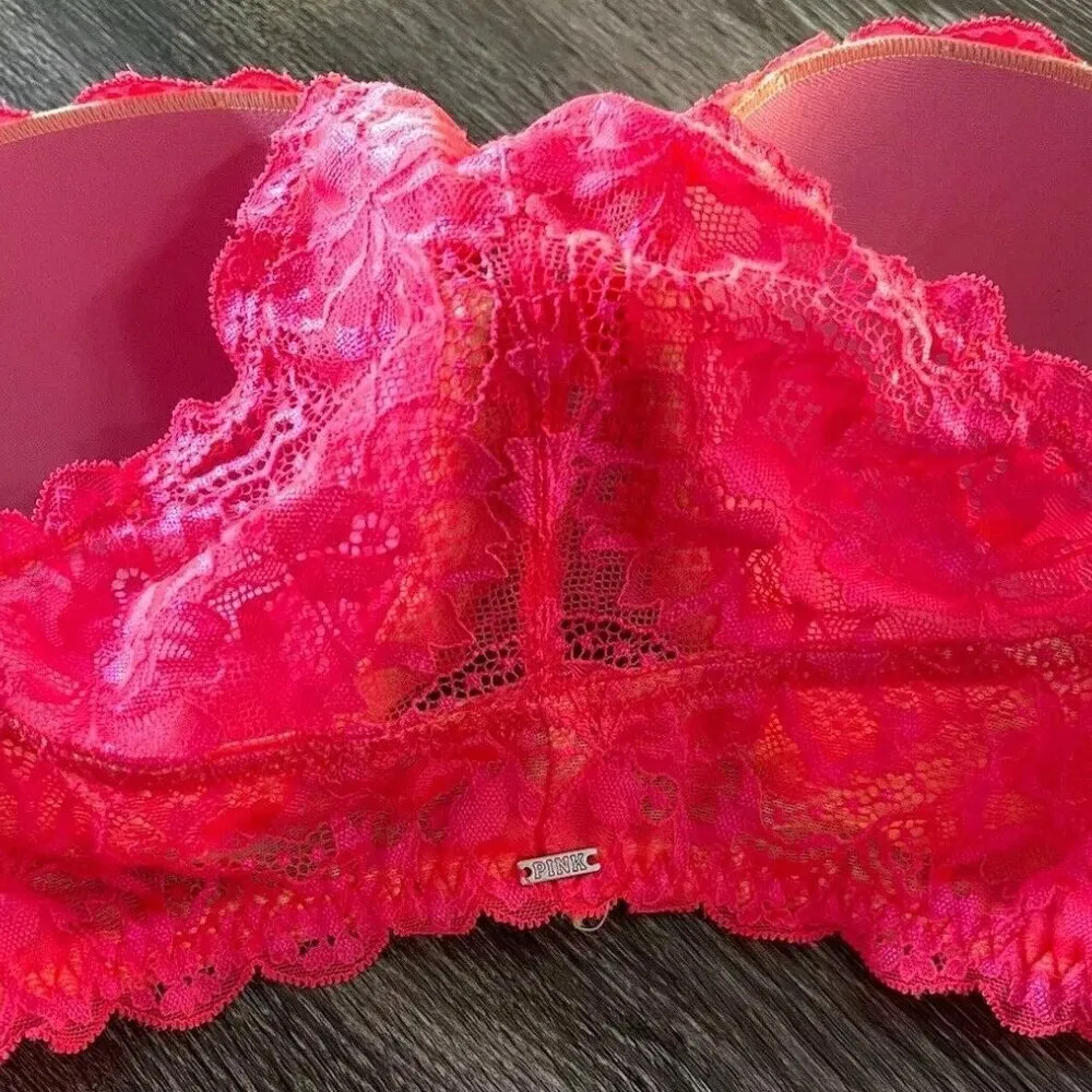 Victoria’s Secret PINK Date Racerback Women’s Push-up Bra Sz 36DD Lace Hot Pink - Image 15
