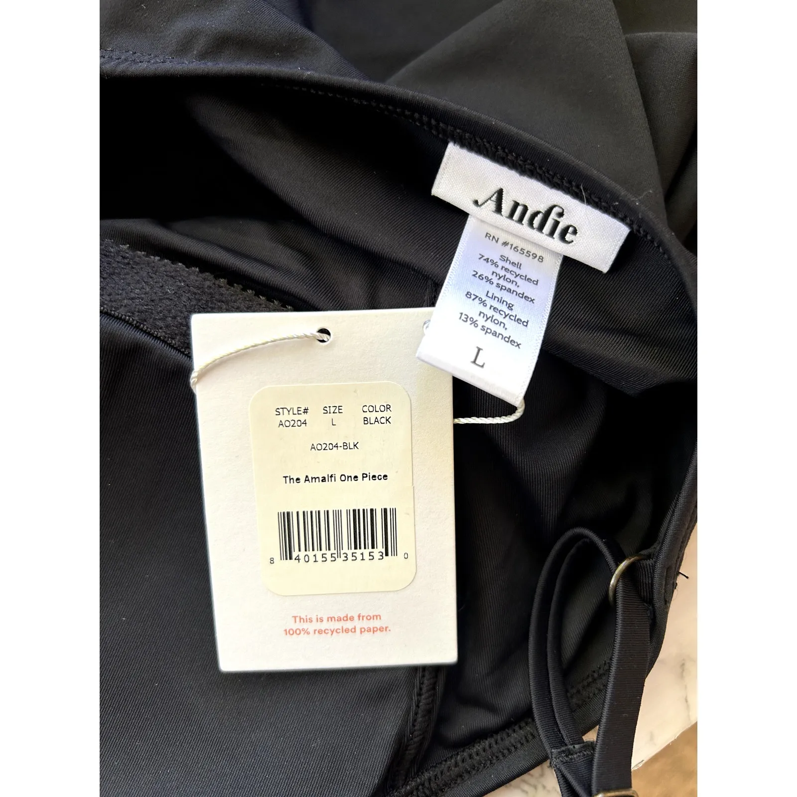 Andie Swim the Amalfi Eco Nylon One Piece in Black L NWT - Image 8