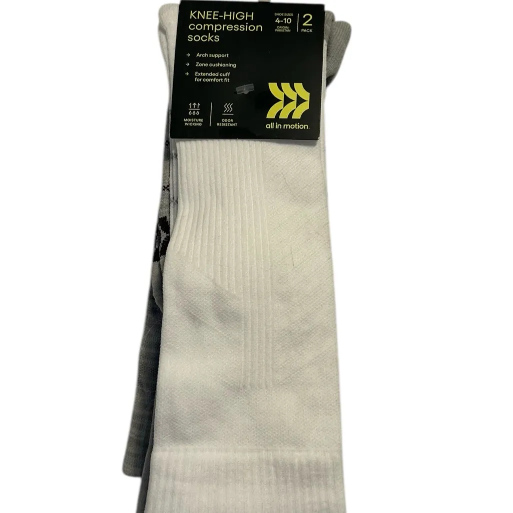 All in Motion Knee High Compression Socks 2 Pair Grey & White - Image 5