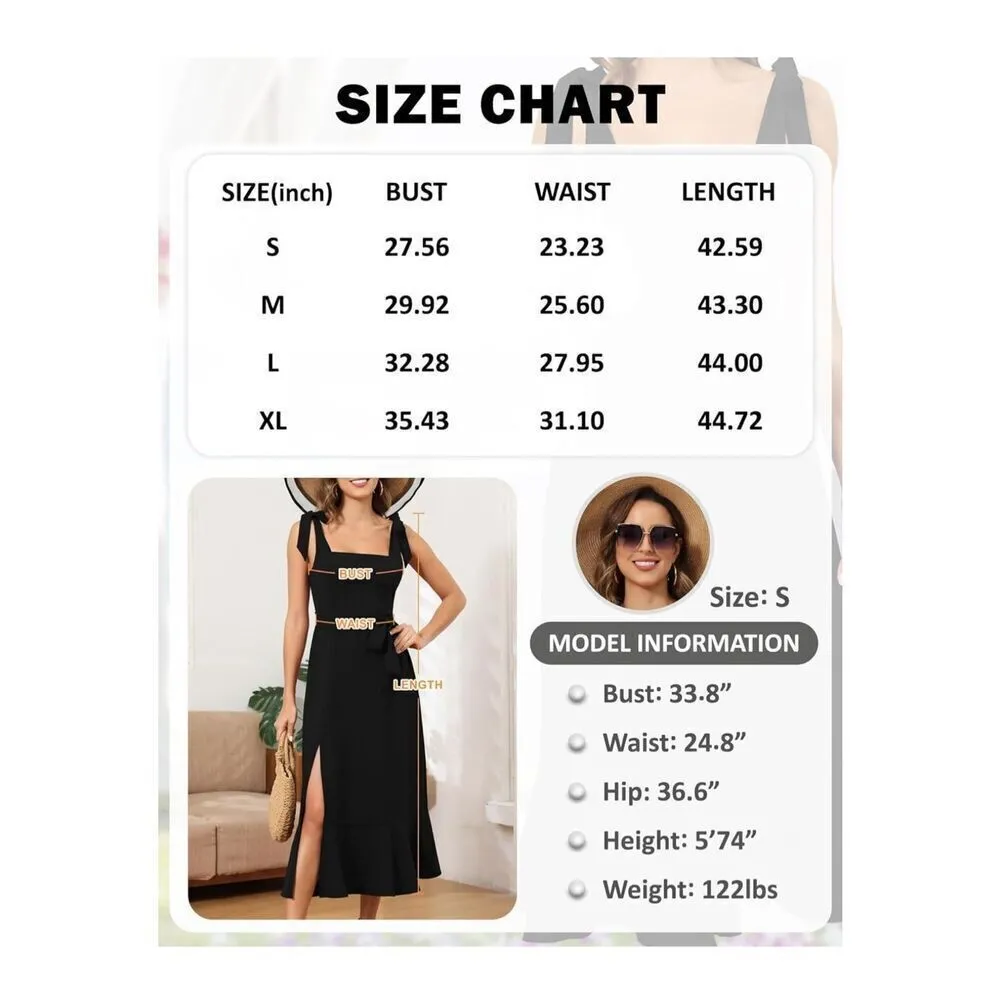 NEW BLACK Midi Tie Straps Square Neck Split Dress M NO BELT Size M - Image 5