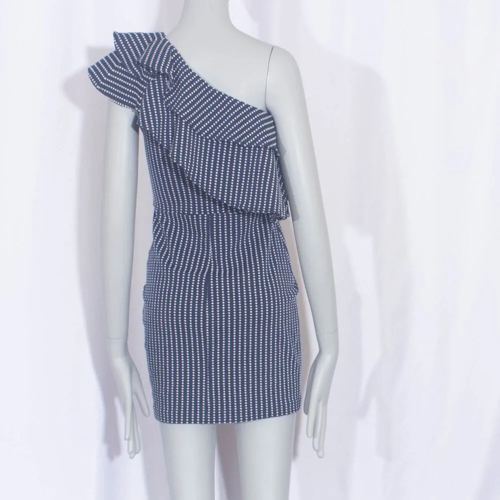 AMANDA UPRICHARD Polka Dot One Shoulder Ruffle Mini Dress Size S - Image 3