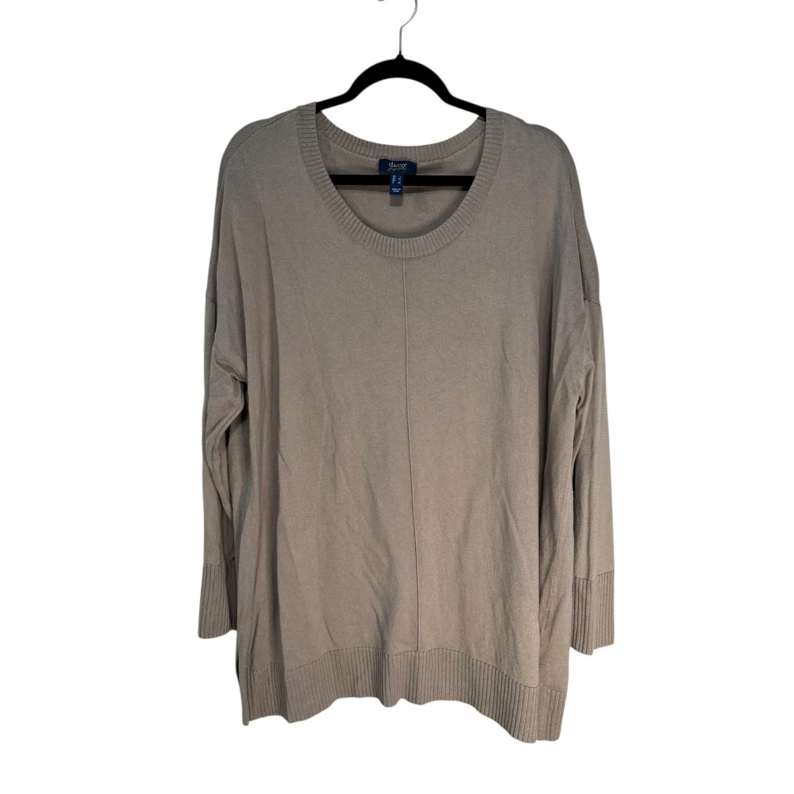 d&co Signature Women's Taupe Knit Sweater Long Sleeve Oversized V - Image 7