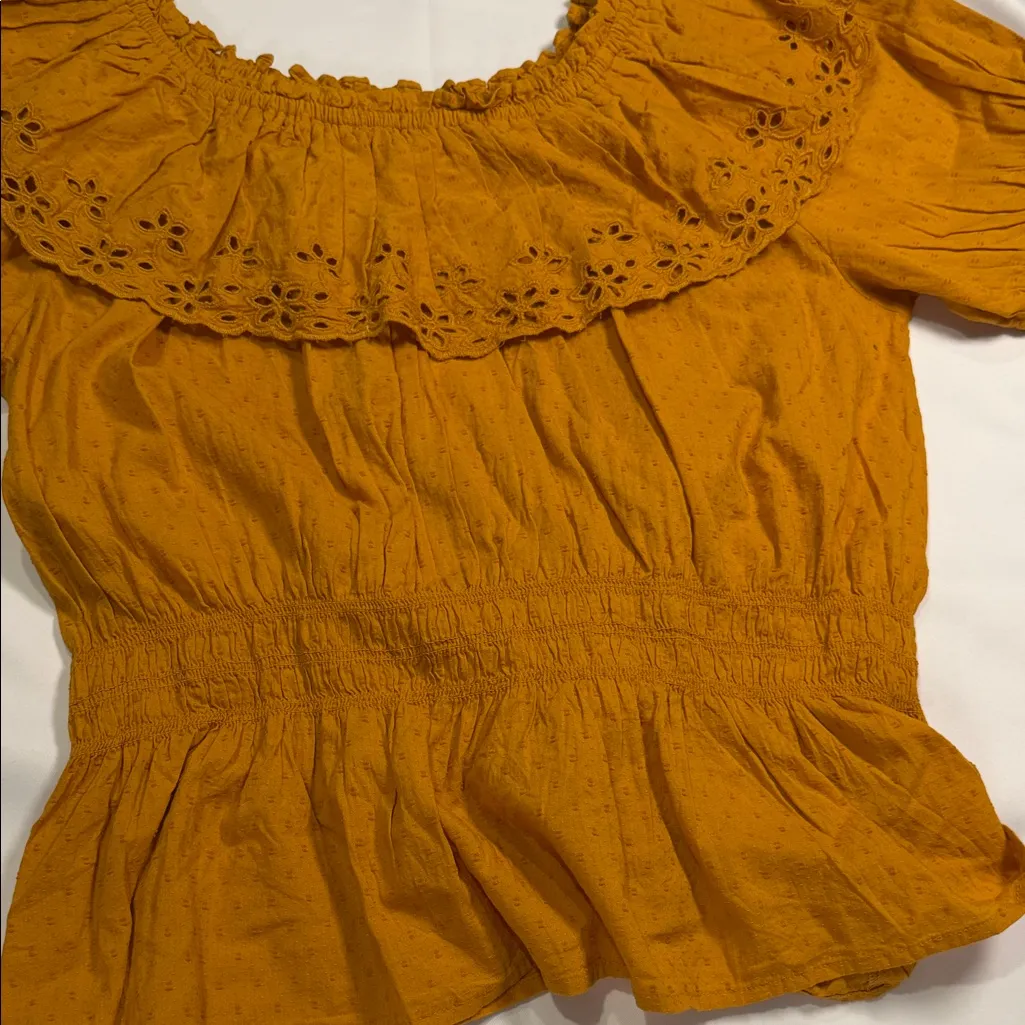 Universal Threads Universal Thread Mustard Eyelet Ruffle Blouse - Image 9