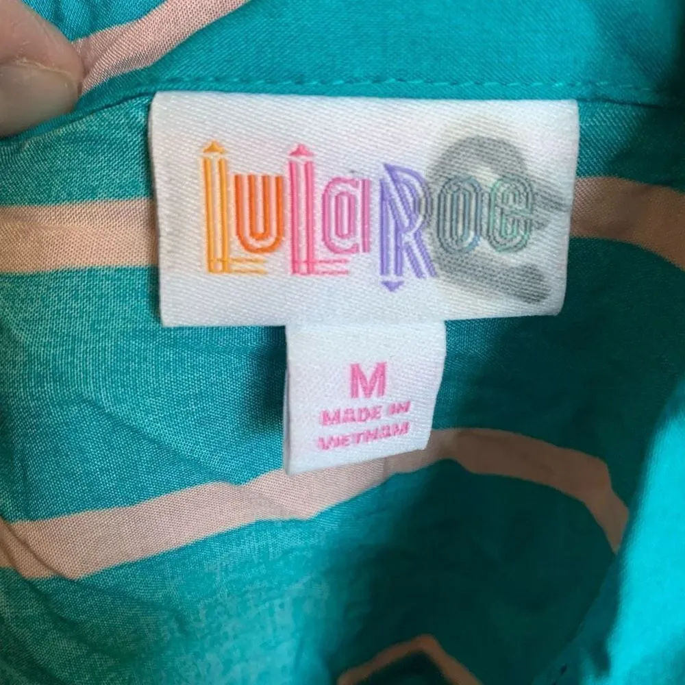 Lularoe M cropped blue striped button down crop top - Image 3
