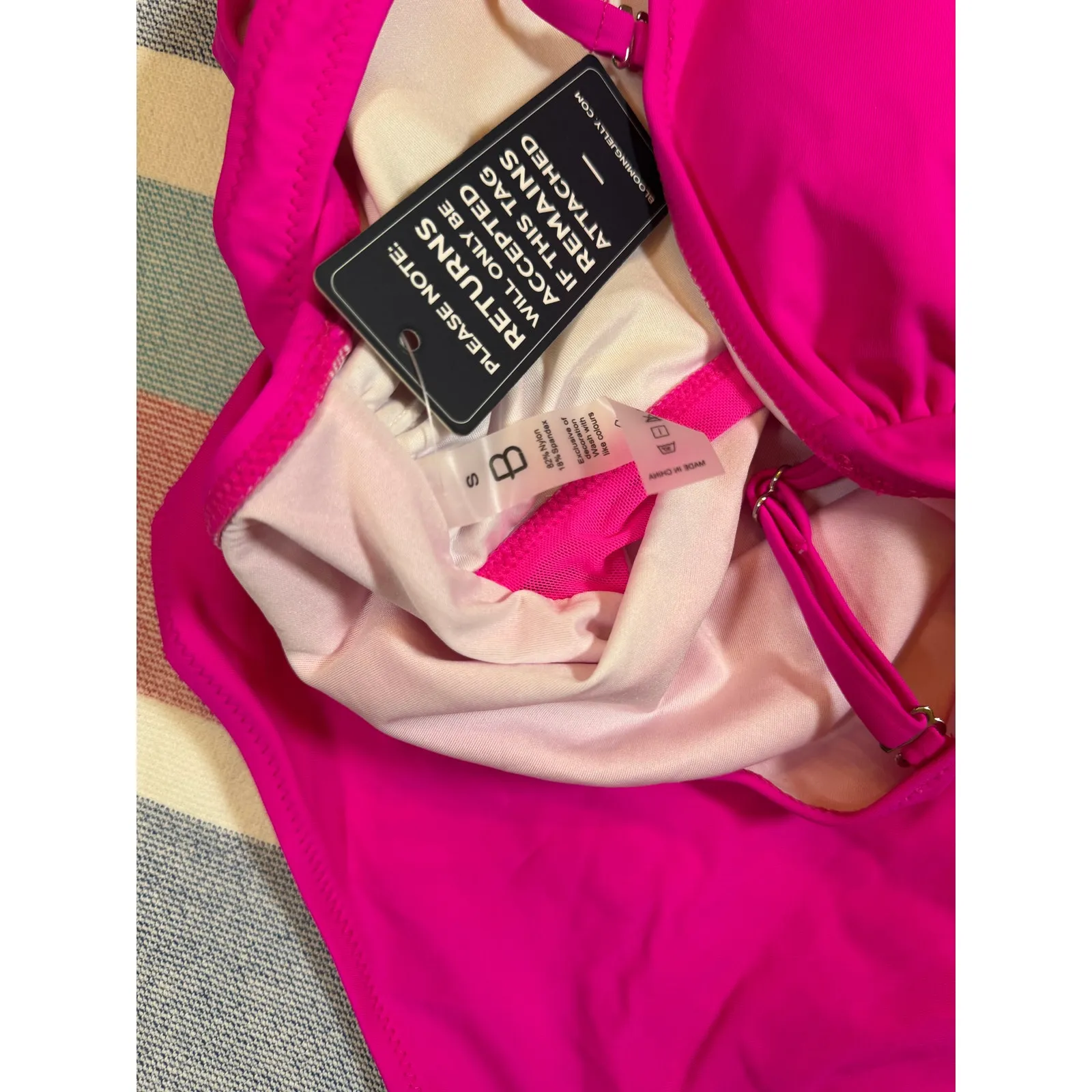 NWT Hot Pink Mesh Panel One Piece Swimsuit – Size Small - Image 6