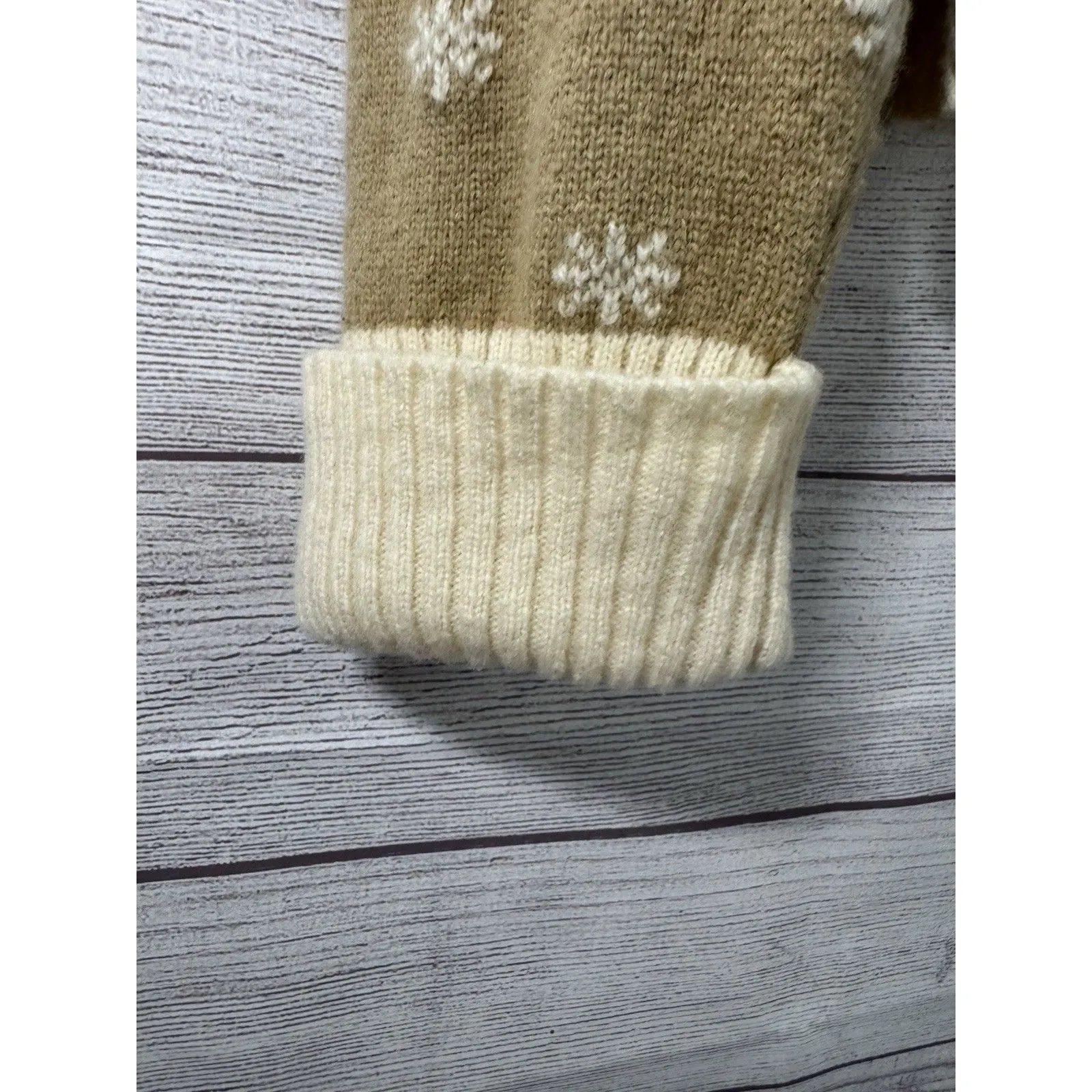 Talbots Lambswool Sweater Turtleneck Beige Cream Snowflake Medium XL - Image 4