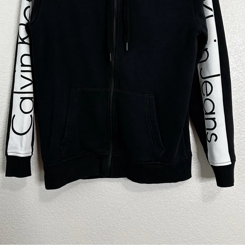 Calvin Klein Vintage Logo Sleeves Full Zip Hoodie Women’s Sweatshirt, Sz Medium - Image 4