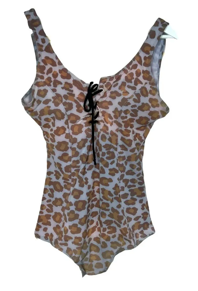 Beach Bash! by Art & Tatyana Retro Leopard One Piece Swimsuit Brown Black Size M - Image 1
