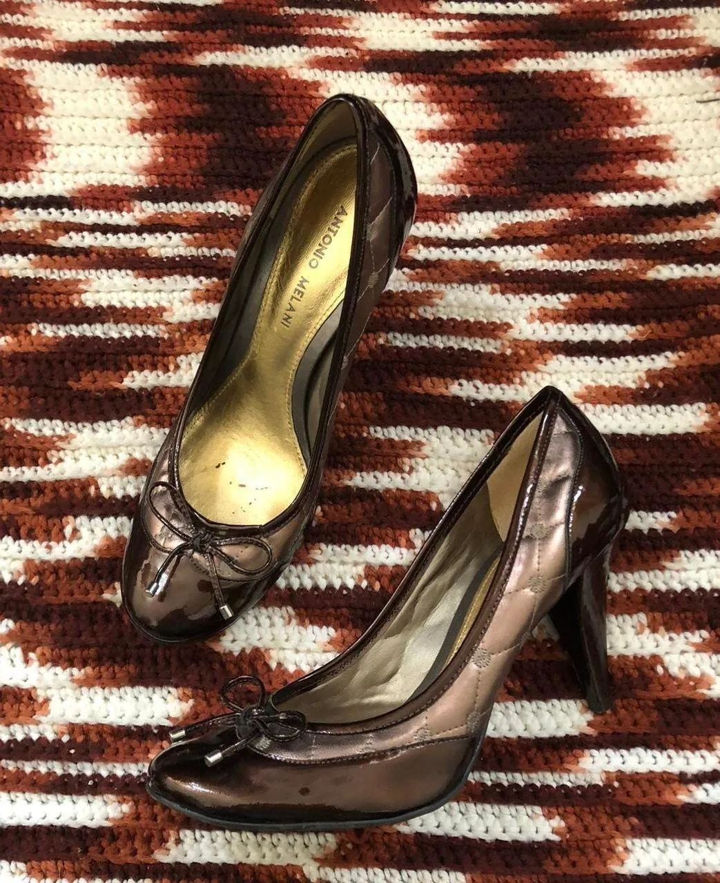 Y2K Brown Whimsygoth schoolgirl patent genuine leather kitten 3” heels pumps - Image 3