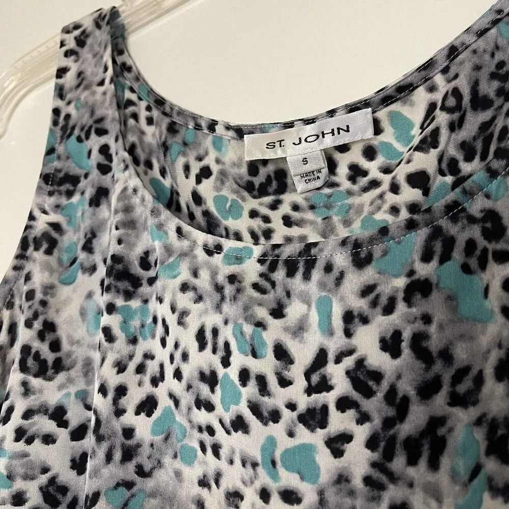 St. John Collection 2 piece tweed jacket silk shell tank leopard print set sz 6 - Image 8