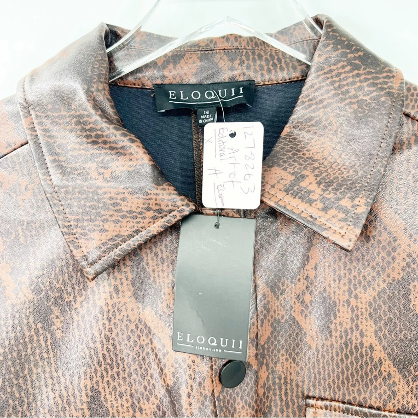 NWT Eloquii Cropped Snakeskin Vegan Faux Leather‎ Jacket 14 Brown - Image 7
