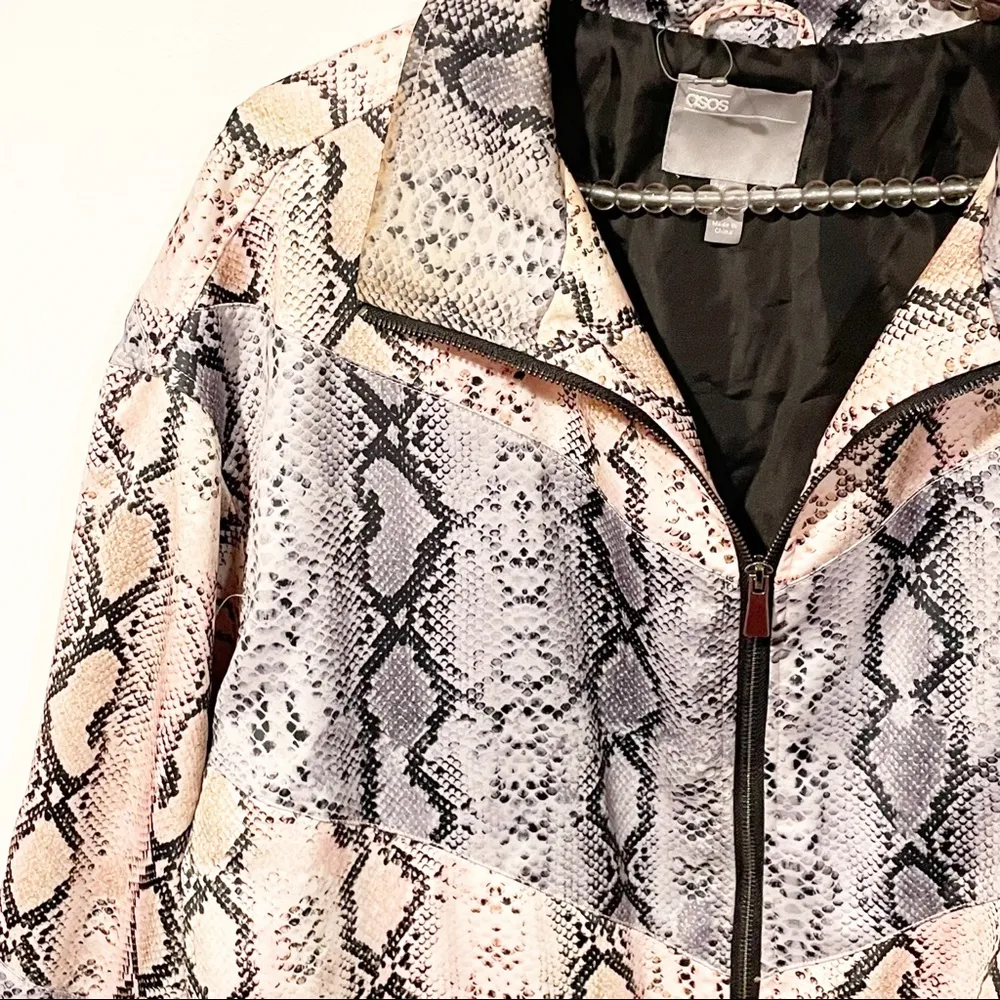 Asos Python Snake Print Size 10 Zipper Front Bomber Jacket - Image 2