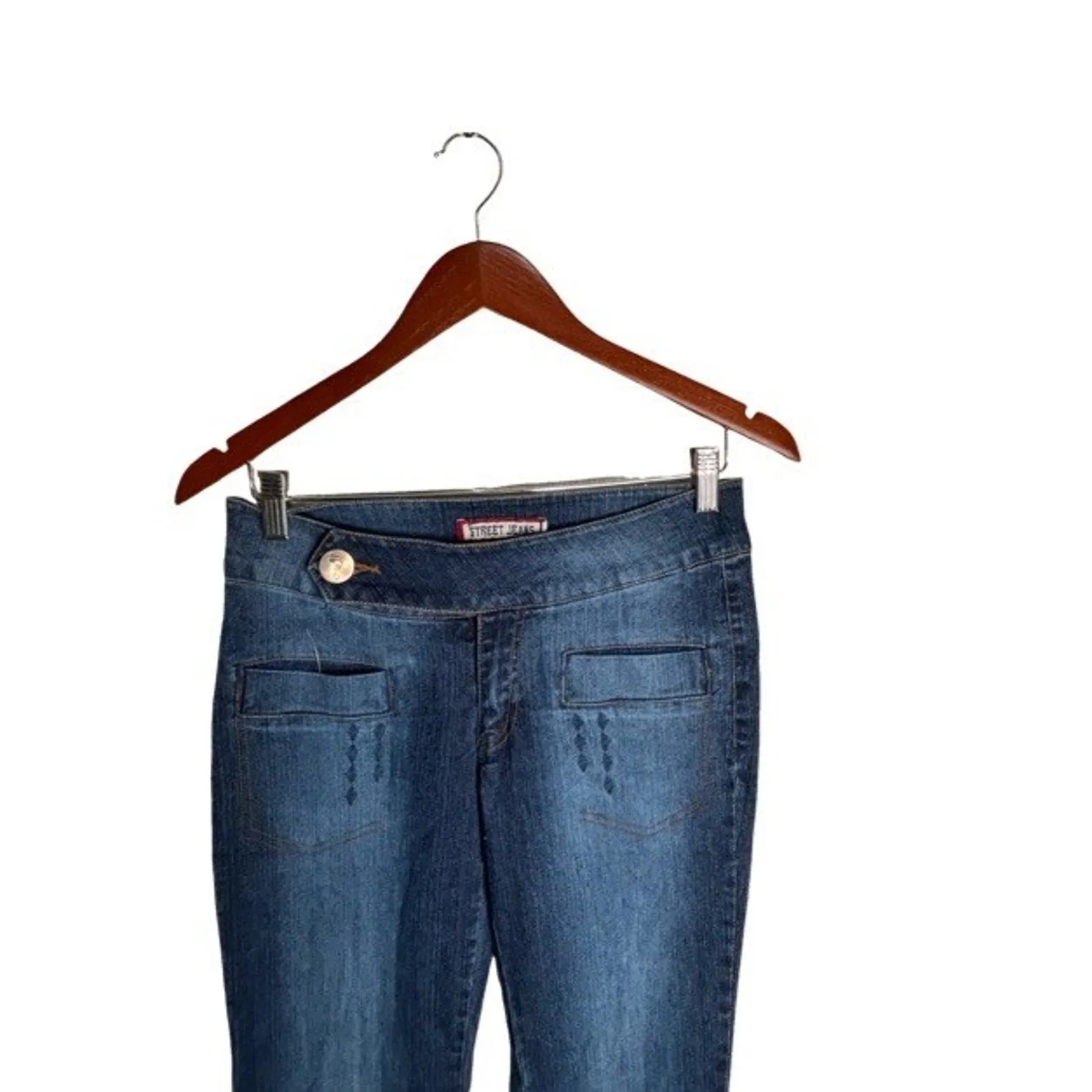 Street Jeans Flare Dark Wash Size 7 Juniors 30 Vintage Waist Mid Rise New Blue - Image 2