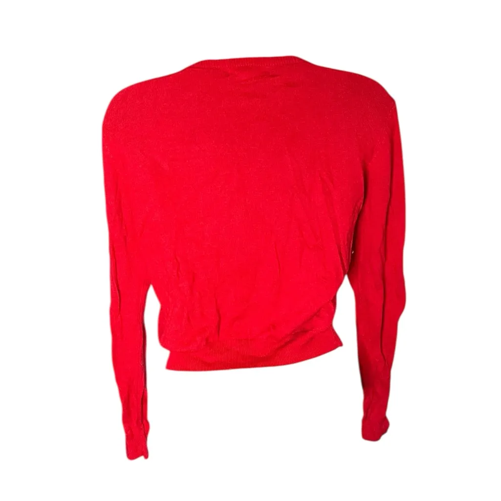 Forever 21 “Lover” Cropped Crewneck Knit Sweater Red Combo S Juniors - Image 2