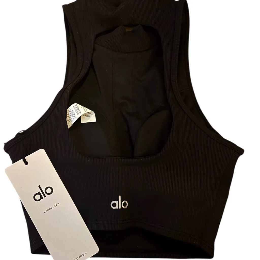 NWT Alo Yoga Goddess Rib Cropped Dynamite Bra Women's Tank Top Black Size XS - Image 3