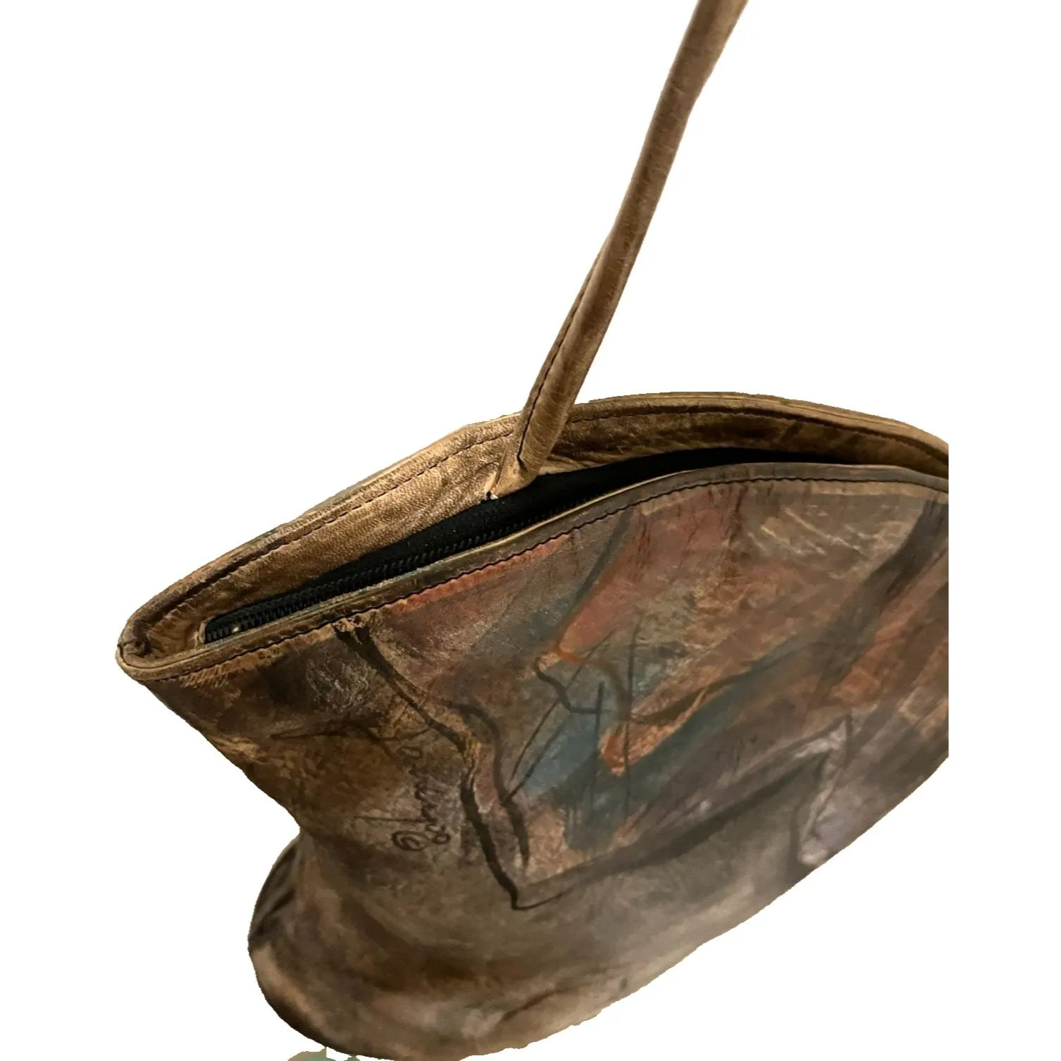 Jane Yoo Wearable Art Handbag Leather Asymmetrical Shoulder Bag Signed Vintage Tan - Image 8