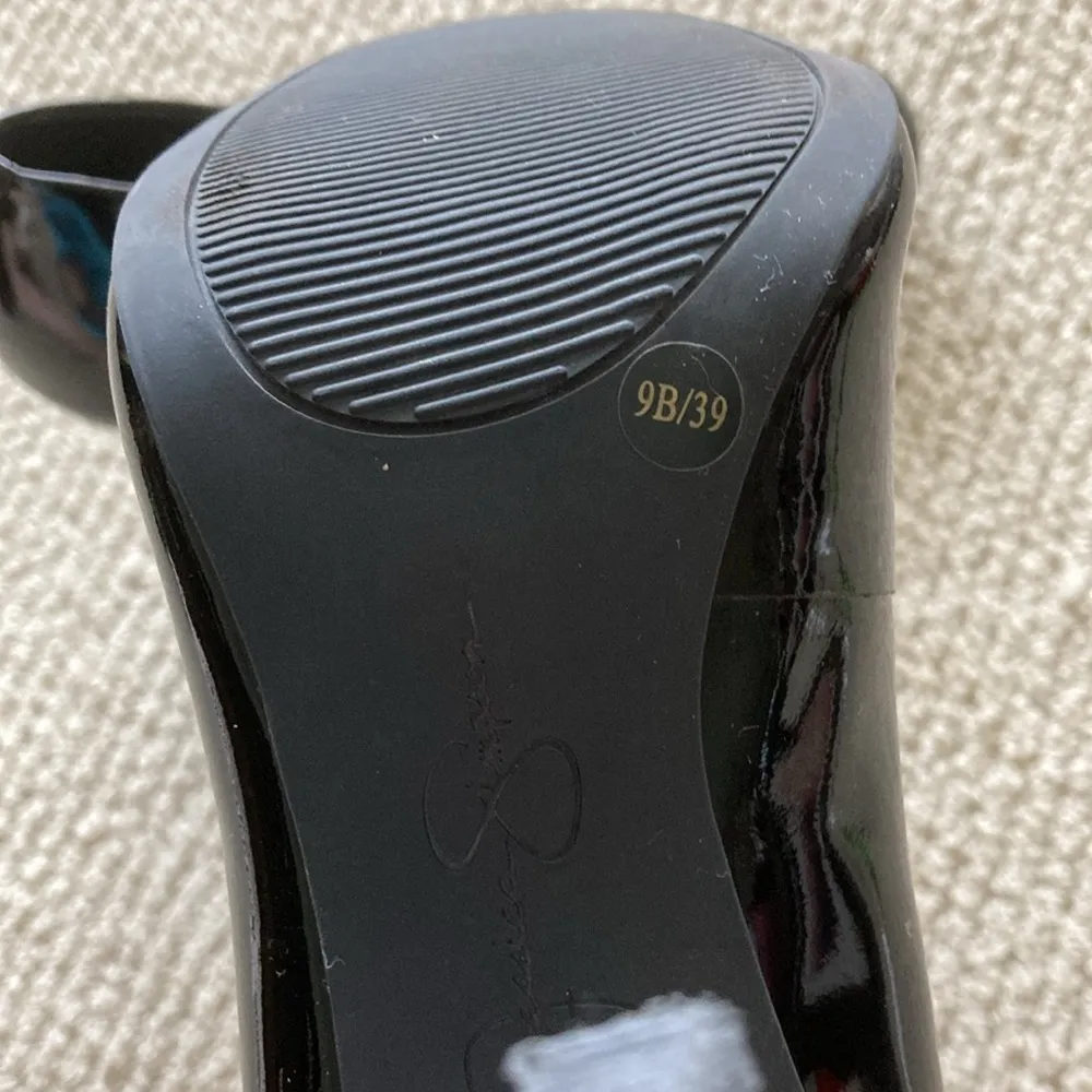 Jessica Simpson Platinum Black Stiletto High Heels Shiny Size 9 Like New - Image 8