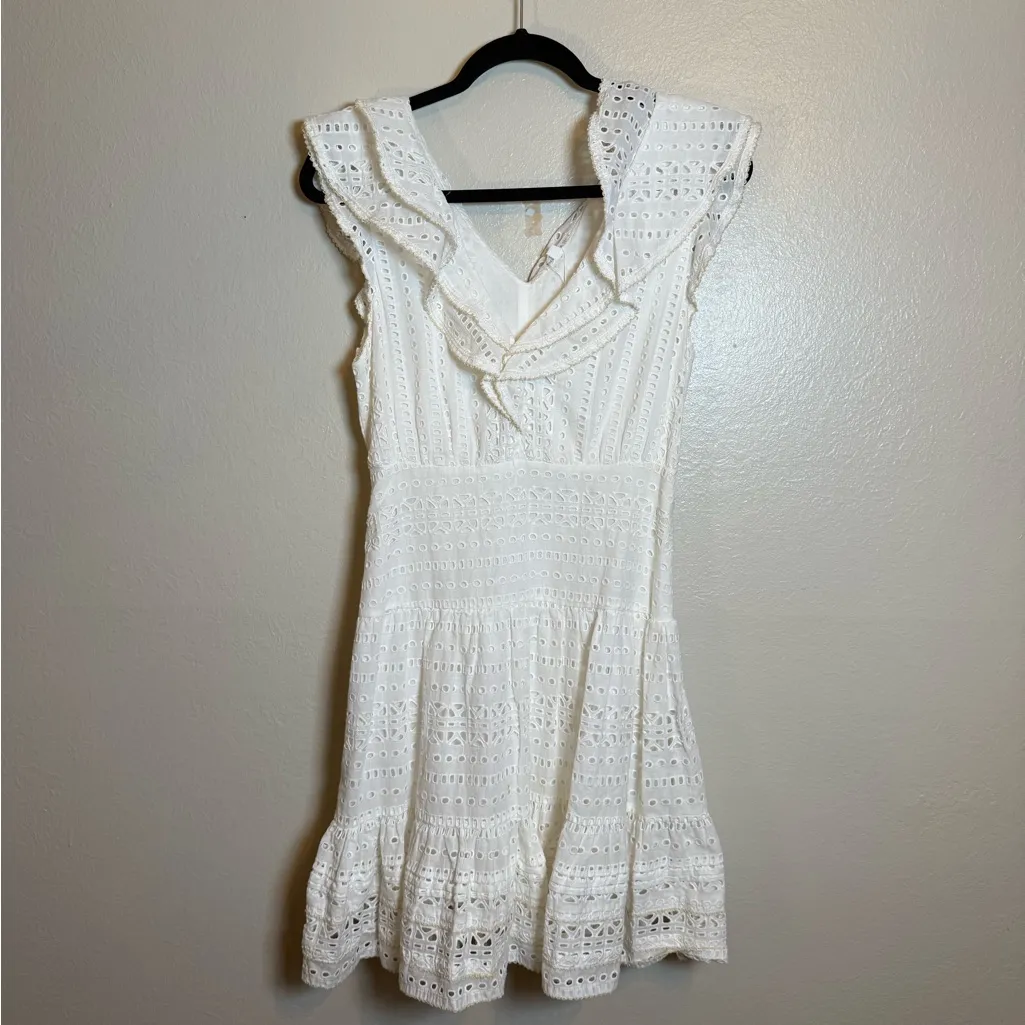 POUPETTE ST BARTH Della Embroidered White Ruffle‎ Eyelet Lace Mini Dress - Image 3