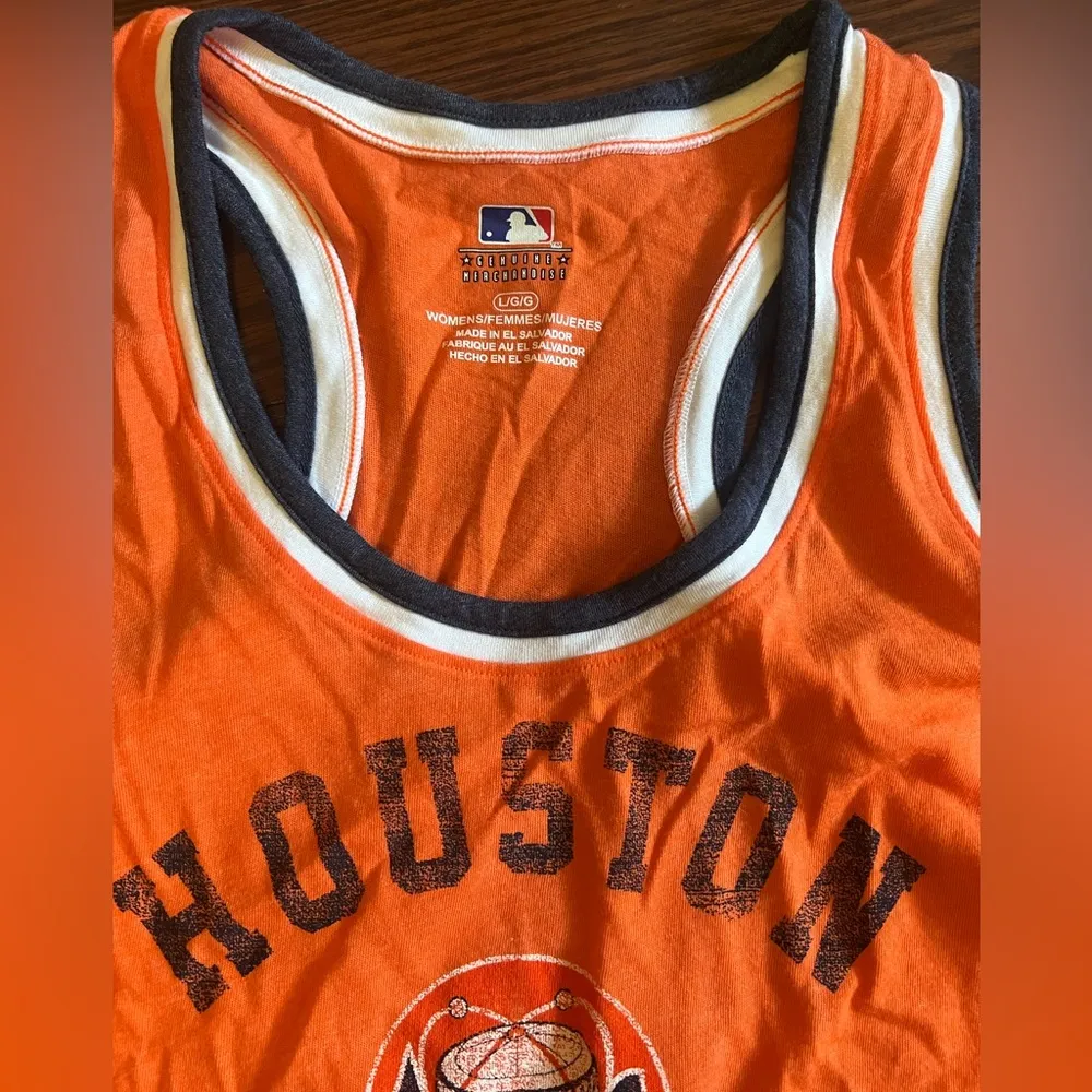 Womens Houston Astros baseball orange blue white tank top Size L - Image 2