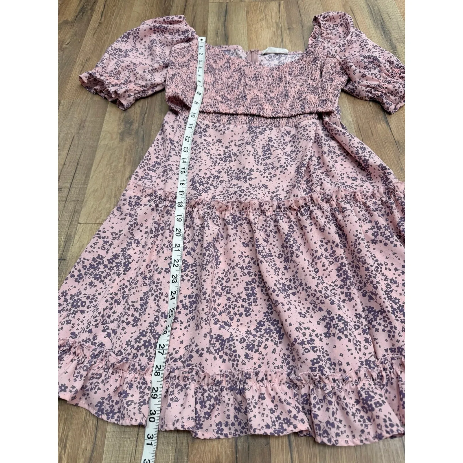 Goodnight Macaroon Pink Floral Smocked Mini Dress Puff Sleeve Size Small - Image 7