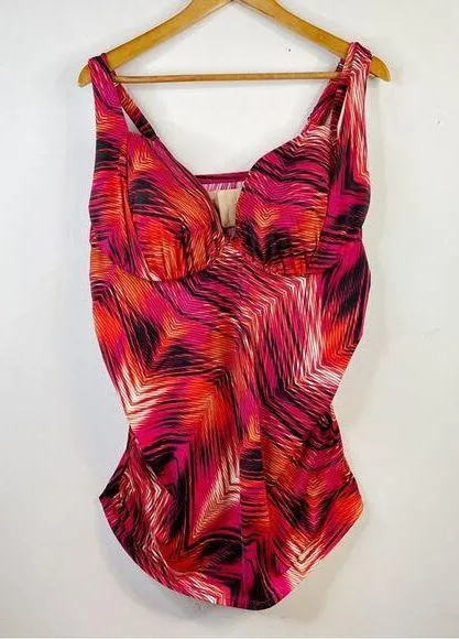 Cacique Pink Orange Black Mod Underwire Ruched Tankini long Swim Top 44D 44 - Image 1