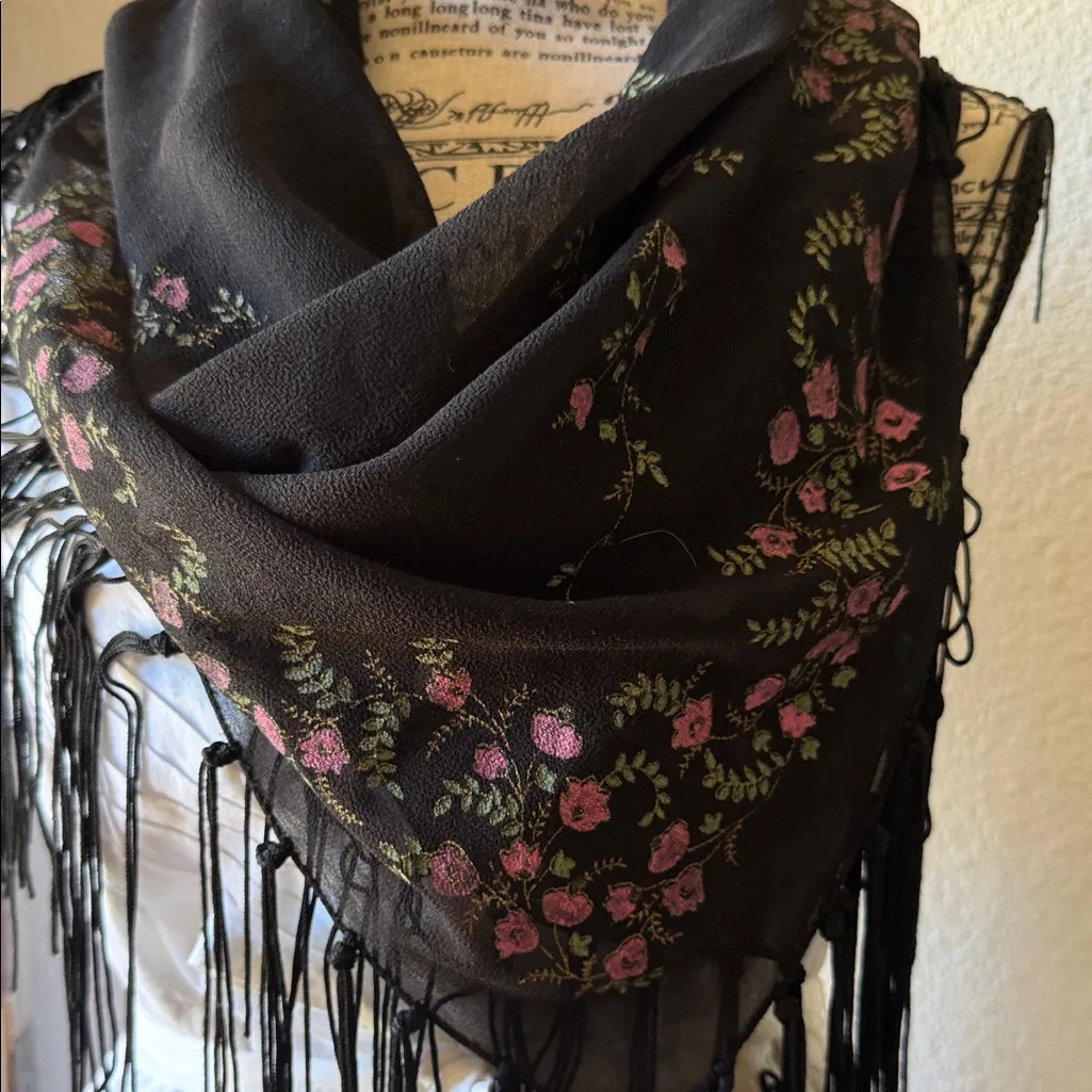 Jones New York Beautiful Black Scarf with Pink Floral Accents - Image 9