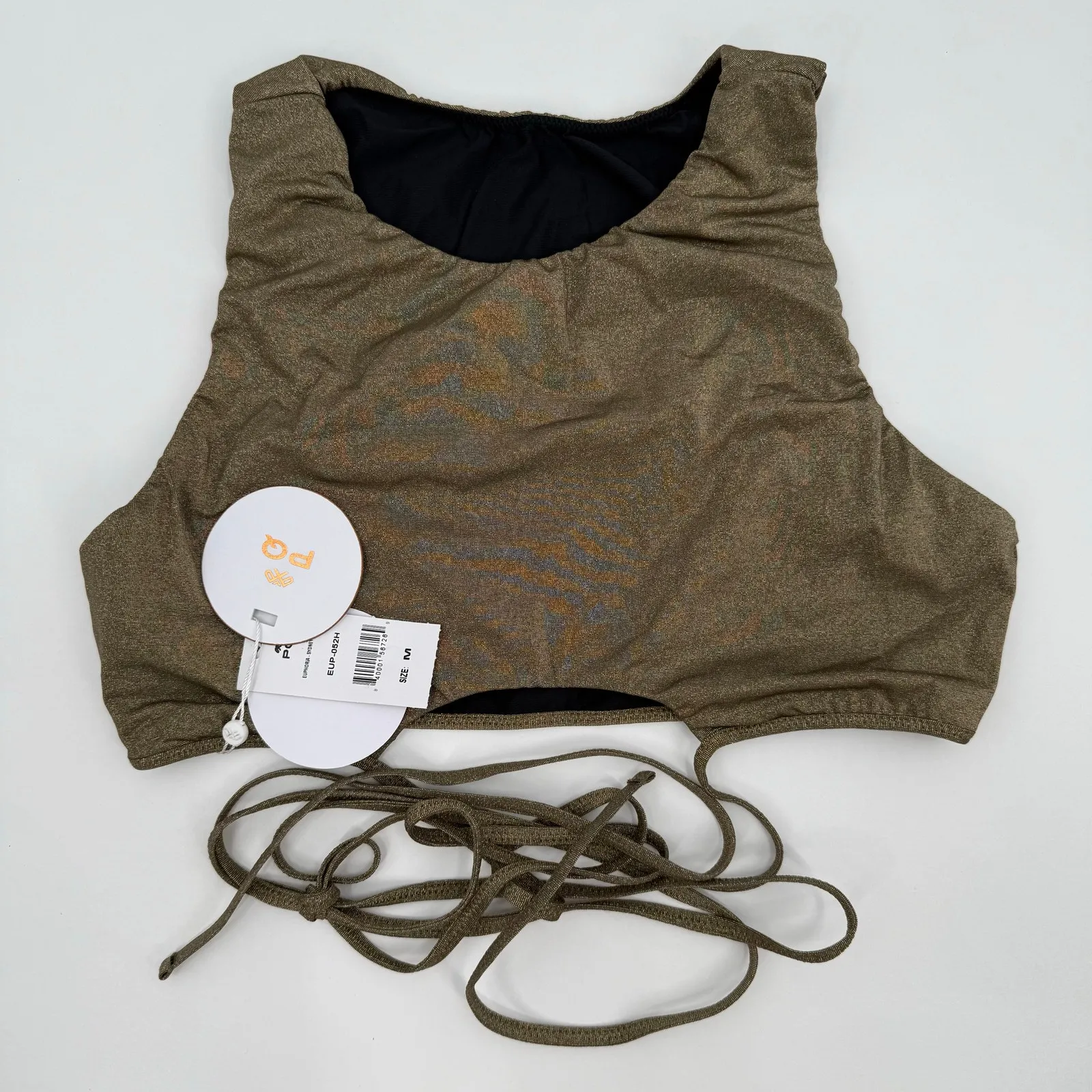 PILYQ PQ SWIM Bikini Top Size Medium NWT Euphoria Sydney Tie Gold Shimmer Swim - Image 5