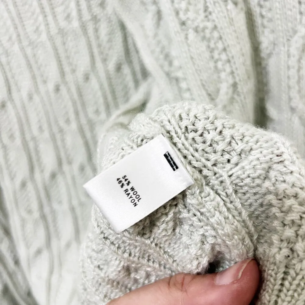 [St. John] Mint Green Open Front Chunky Cable Knit Cardigan Sweater Sz Petite P - Image 9