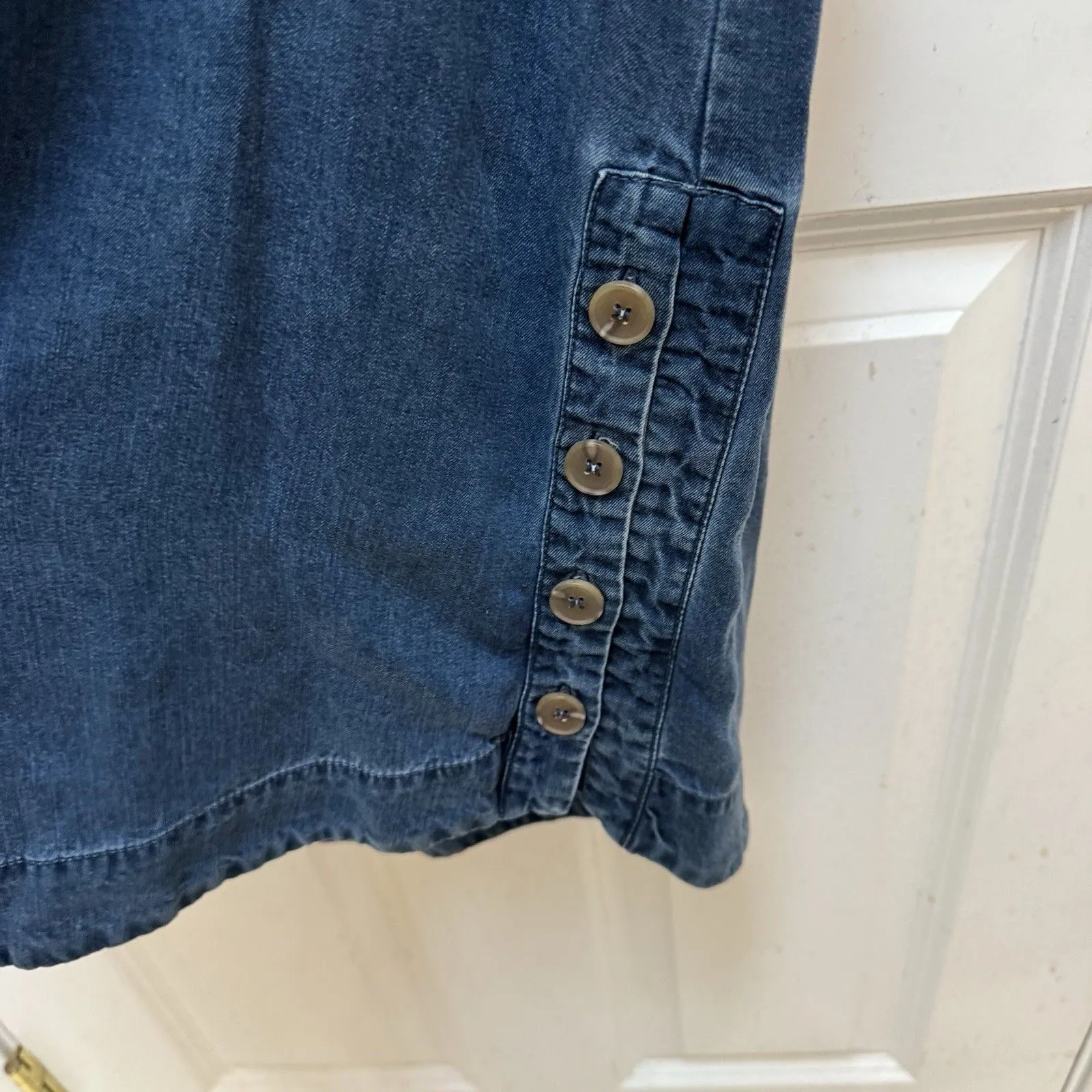 Soft Surroundings Positano Getaway V Neck Shift Dress Sz S Chambray Denim Tencel - Image 7