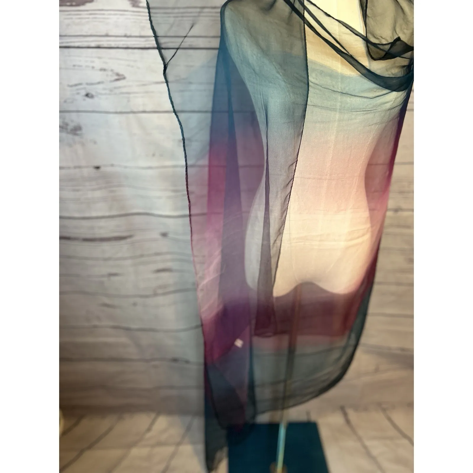 Elegant Multicolor Ombre 100% Silk Scarf in Dark Blue, Pink, and Fuchsia Pink - Image 3